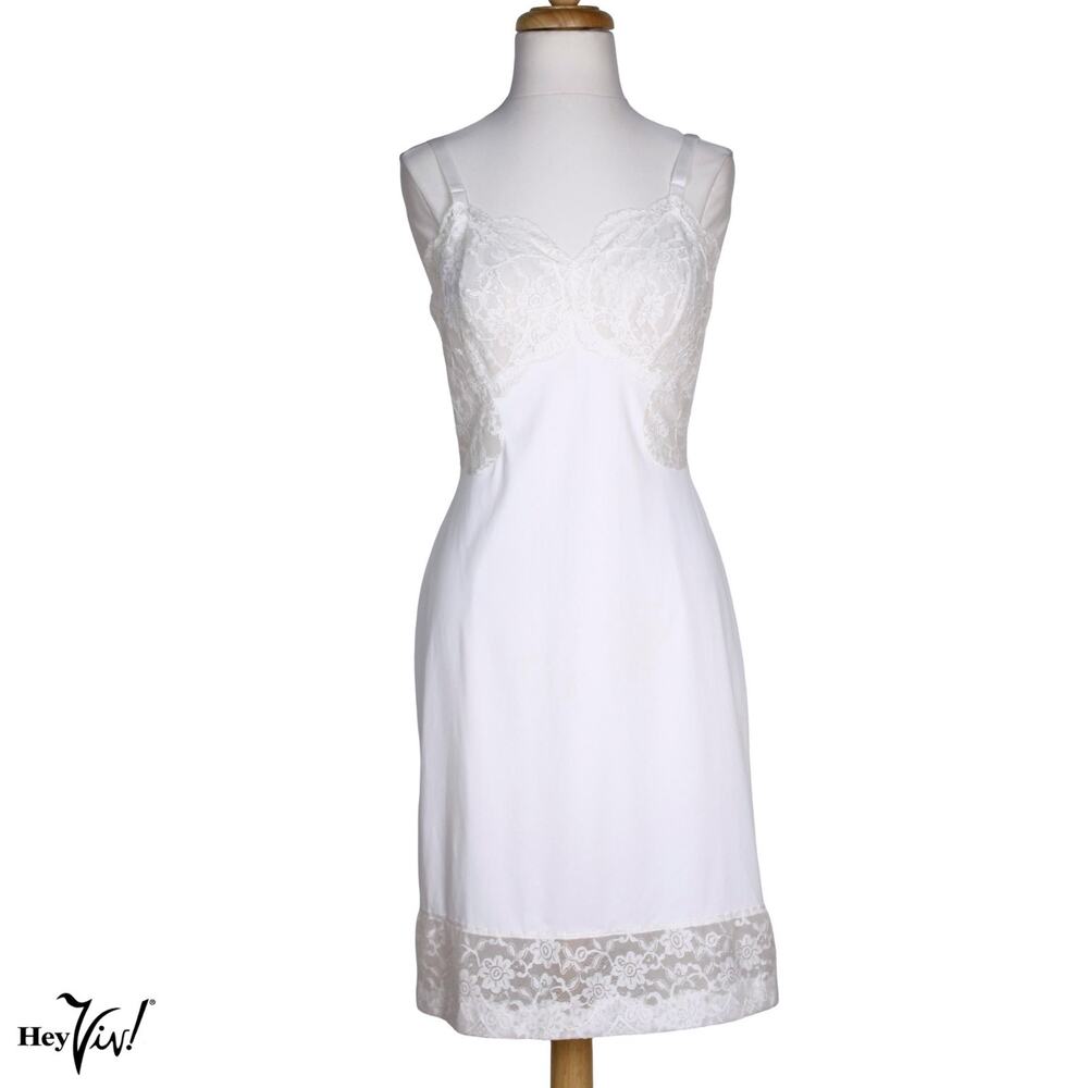 Vintage Gossard Artemis White Full Slip Lace Nylon Size 34 Lingerie - Hey Viv